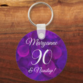Elegant Paars 90 en Nonstop Birthday Party Sleutelhanger (Voorkant)