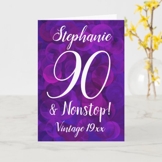 Elegant Paars 90 en Nonstop Gepersonaliseerd Kaart (Gele Bloem)