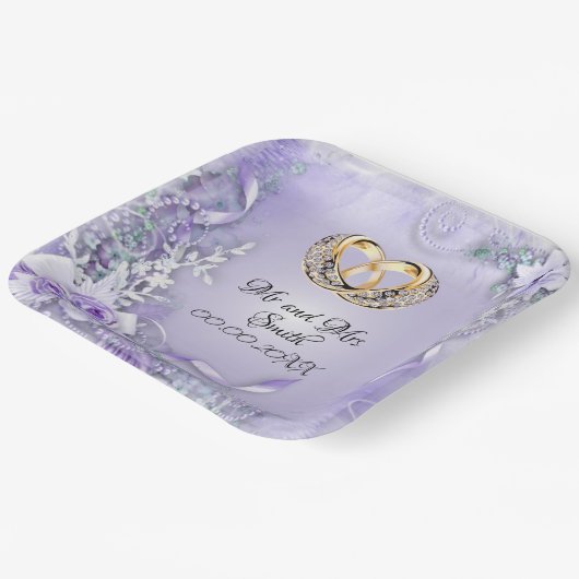 Elegant Paars Aanpasbaar Huwelijk Papieren Bordje (Gebogen)