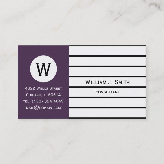 Elegant Paars, Acai Violet Monogram Professional Visitekaartje (Voorkant)