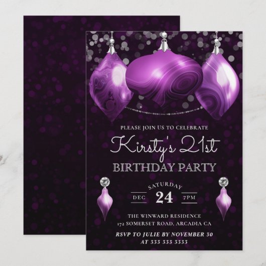 Elegant Paars Agate Baubles 21ste verjaardag Kaart (Voorkant / Achterkant)