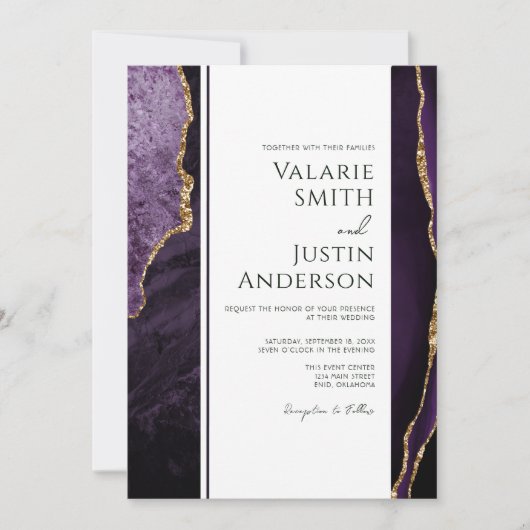 Elegant Paars Agate Budget Weddenschap All in One Kaart (Voorkant)