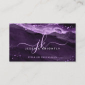 Elegant Paars Agate Glitter Script Monogram Visitekaartje (Voorkant)