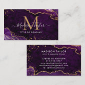 Elegant Paars Agate Gold Glitter Script Monogram Visitekaartje (Voorkant / Achterkant)