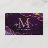 Elegant Paars Agate Gold Glitter Script Monogram Visitekaartje (Voorkant)