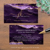 Elegant Paars Agate Gold Glitter Script Monogram Visitekaartje