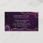 Elegant Paars Agate Gold Glitter Script Monogram Visitekaartje (Achterkant)