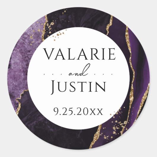 Elegant Paars Agate Gold Glitter Wedding Sticker (Voorkant)
