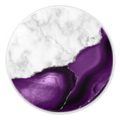 Elegant Paars Agate Silver Glitter White Marble Keramische Knop (Voorkant)