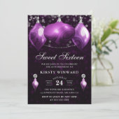 Elegant Paars Agate Winter Baubles Sweet 16 Kaart (Staand voorkant)