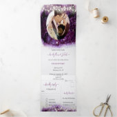 Elegant Paars Amethyst Crystal Geode Wedding Drieluik Uitnodiging (Binnen)