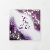 Elegant Paars Amethyst Crystal Geode Wedding Drieluik Uitnodiging (Cover)