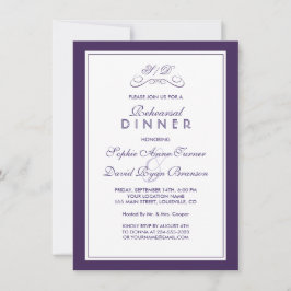 Elegant Paars and White Border REHEARSAL DINNER I Kaart
