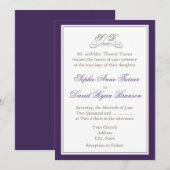 Elegant Paars and White Border Wedding Invite Kaart (Voorkant / Achterkant)