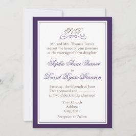 Elegant Paars and White Border Wedding Invite Kaart