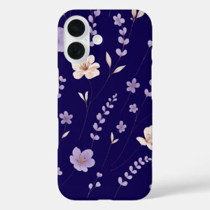 Elegant Paars & Beige Bloemmotief iPhone 16 Hoesje