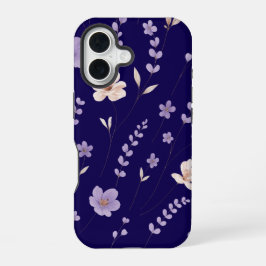 Elegant Paars & Beige Bloemmotief iPhone 16 Hoesje