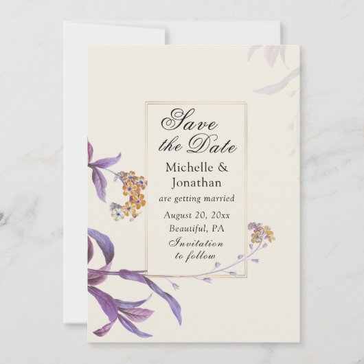  Elegant Paars Beige Floral Inspirerend Save The Date (Voorkant)
