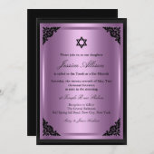 Elegant Paars & Black Bat Mitzvah Uitnodiging (Voorkant / Achterkant)