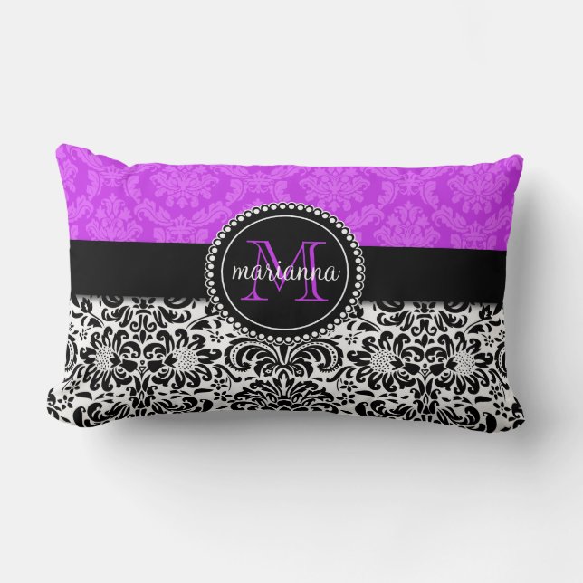 Elegant Paars Black Damask gepersonaliseerd Kussen (Voorkant)
