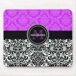 Elegant Paars Black Damask gepersonaliseerd Muismat