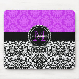 Elegant Paars Black Damask gepersonaliseerd Muismat
