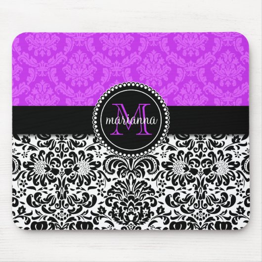 Elegant Paars Black Damask gepersonaliseerd Muismat (Voorkant)