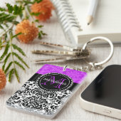 Elegant Paars Black Damask gepersonaliseerd Sleutelhanger (Voorkant Rechts)