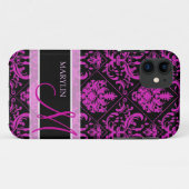 Elegant Paars & Black Damask met monogram Case-Mate iPhone Case (Achterkant (horizontaal))