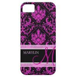 Elegant Paars & Black Damask met monogram Case-Mate iPhone Case
