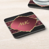 Elegant Paars & Black Diamond Border Monogrammen Bier Onderzetter (Linkerzijde)