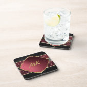 Elegant Paars & Black Diamond Border Monogrammen Bier Onderzetter (Rechterzijde)
