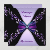 Elegant Paars Black Diamond Bow Quinceanera Kaart (Voorkant / Achterkant)
