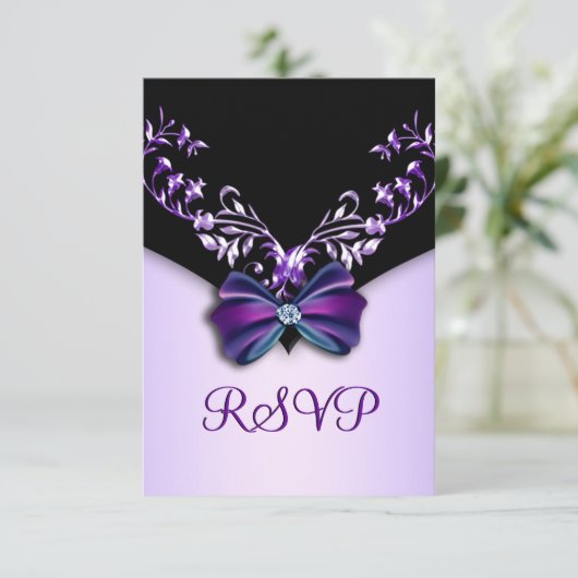 Elegant Paars Black Diamond Bow RSVP (Staand voorkant)