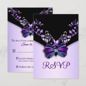 Elegant Paars Black Diamond Bow RSVP Kaartje (Voorkant / Achterkant)