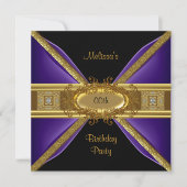 Elegant Paars Black Gold Birthday Party Kaart (Voorkant)