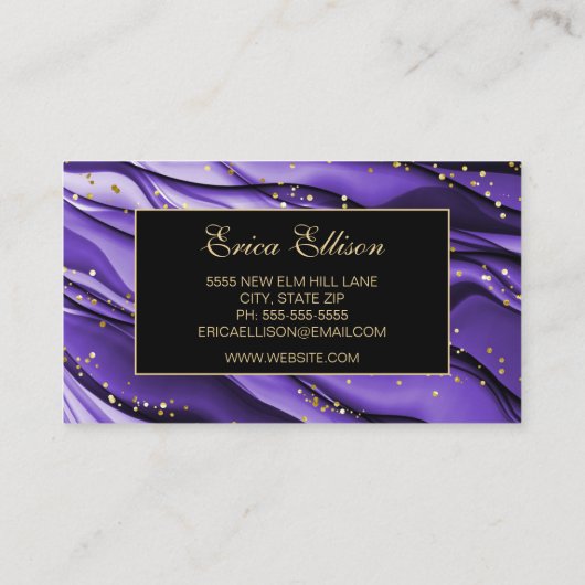 Elegant Paars Black Gold Glitter Wedding Planner Visitekaartje (Achterkant)