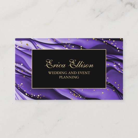 Elegant Paars Black Gold Glitter Wedding Planner Visitekaartje (Voorkant)