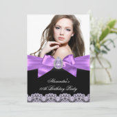 Elegant Paars Black Jewel Foto Birthday Party Kaart (Staand voorkant)
