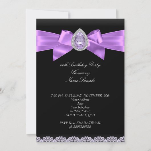 Elegant Paars Black Jewel Foto Birthday Party Kaart (Achterkant)