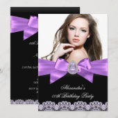 Elegant Paars Black Jewel Foto Birthday Party Kaart (Voorkant / Achterkant)