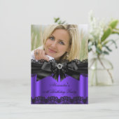 Elegant Paars Black Lace Diamond Bow Birthday Kaart (Staand voorkant)