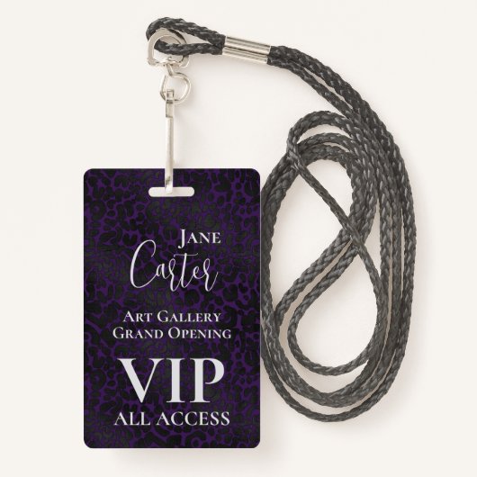 Elegant Paars Black Leopard VIP All Access Pass Badge (Voorkant met draagriem)