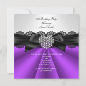 Elegant Paars Black White Diamond Birthday Party Kaart (Achterkant)