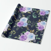 Elegant paars, blauw bloem cadeaupapier (Uitgerold)