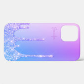 Elegant paars blauw glitterdruppels Case-Mate iPhone case (Achterkant (horizontaal))