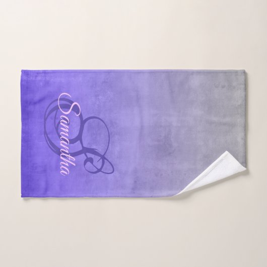 Elegant Paars blauw grijs monogram Bad Handdoek (Handdoek)