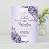 Elegant Paars Blauw Roze Floral Glitter Wedding Kaart (Staand voorkant)