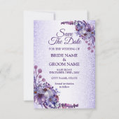 Elegant Paars Blauw Roze Floral Glitter Wedding Save The Date (Voorkant)