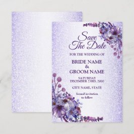 Elegant Paars Blauw Roze Floral Glitter Wedding Save The Date